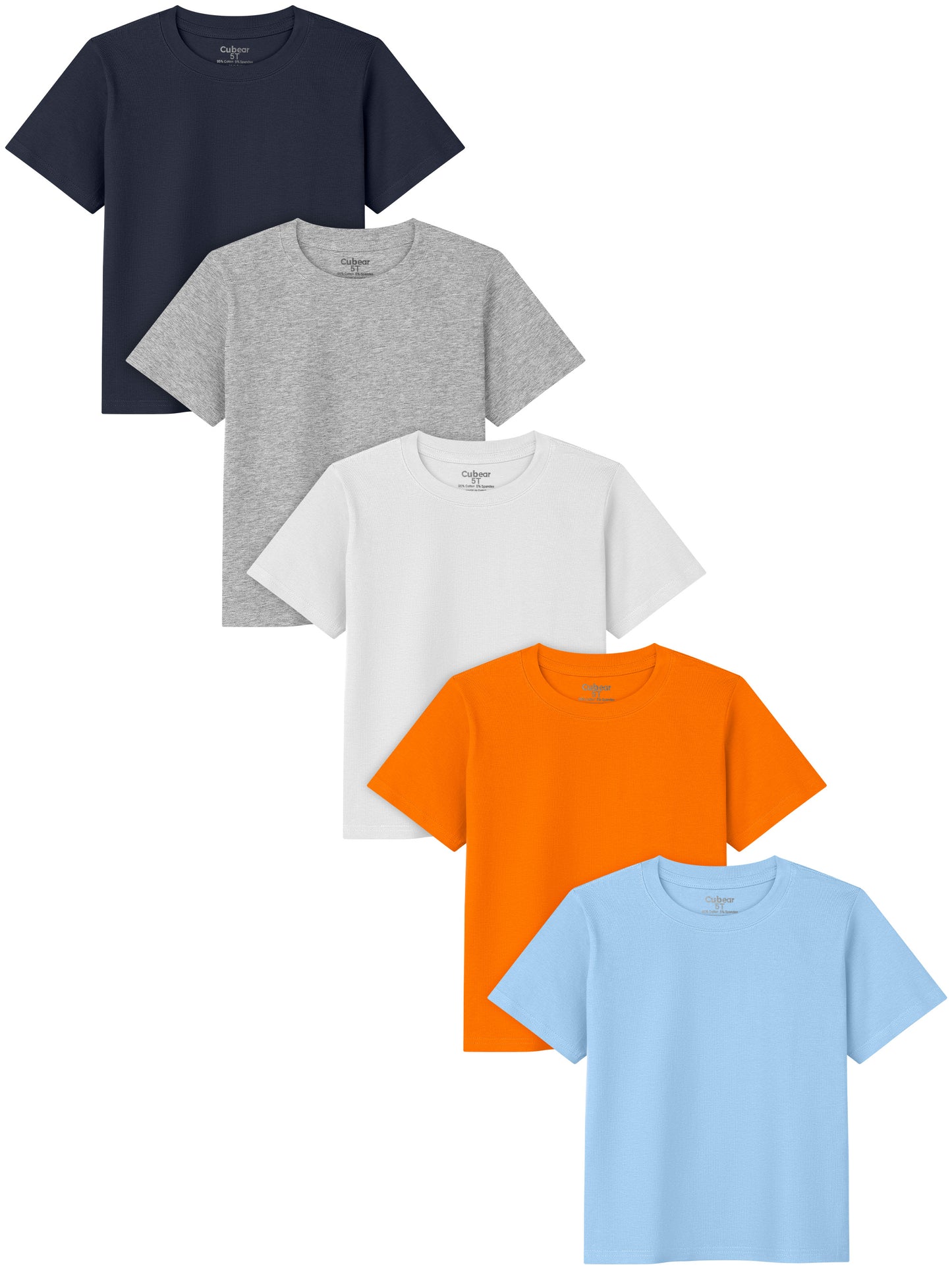 Cubear 5 Pack Toddler Boys' Pocket Short-Sleeve Cotton Crew Neck Shirts Solid Pocket T-Shirts